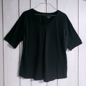 Eileen Fisher Black T Shirt Top 100% Cotton V Neck Top